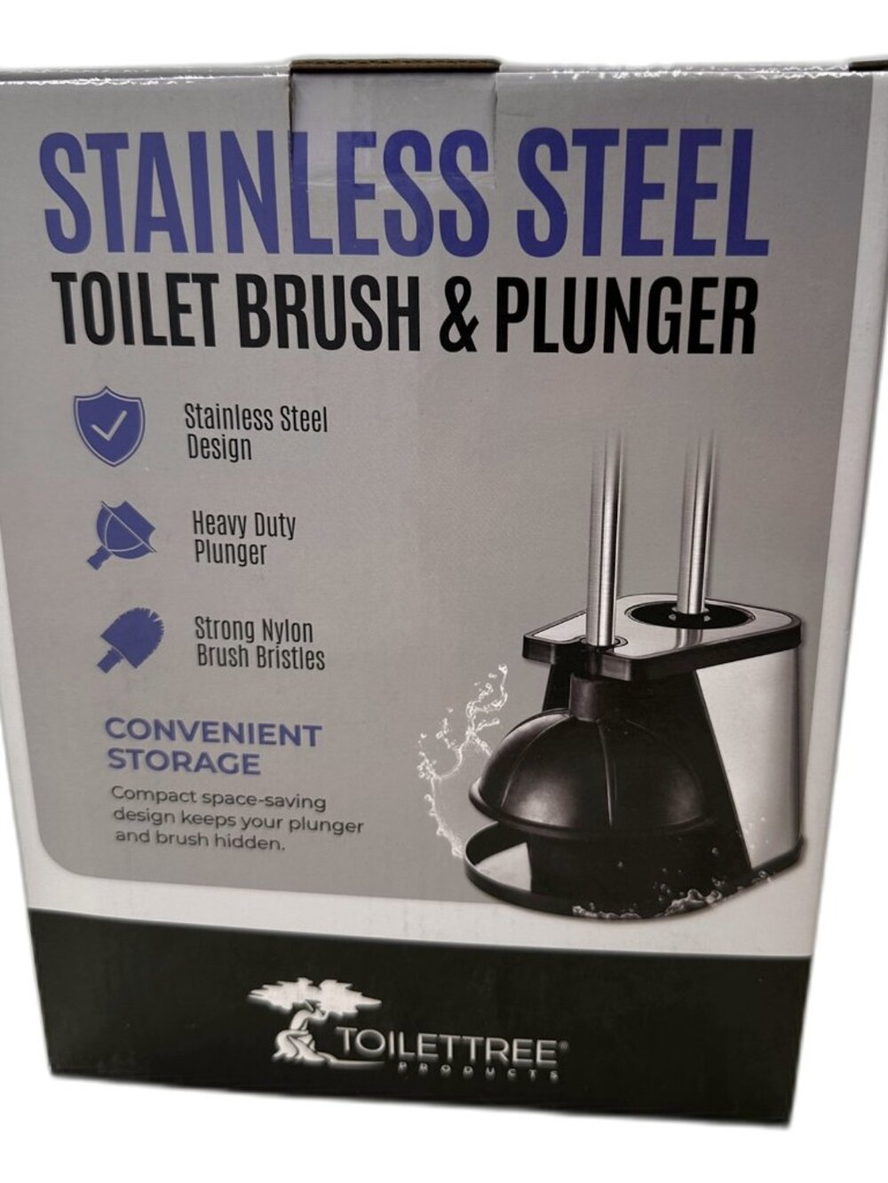 ToiletTree Stainless Steel Toilet Brush & Plunger Set Stand New
